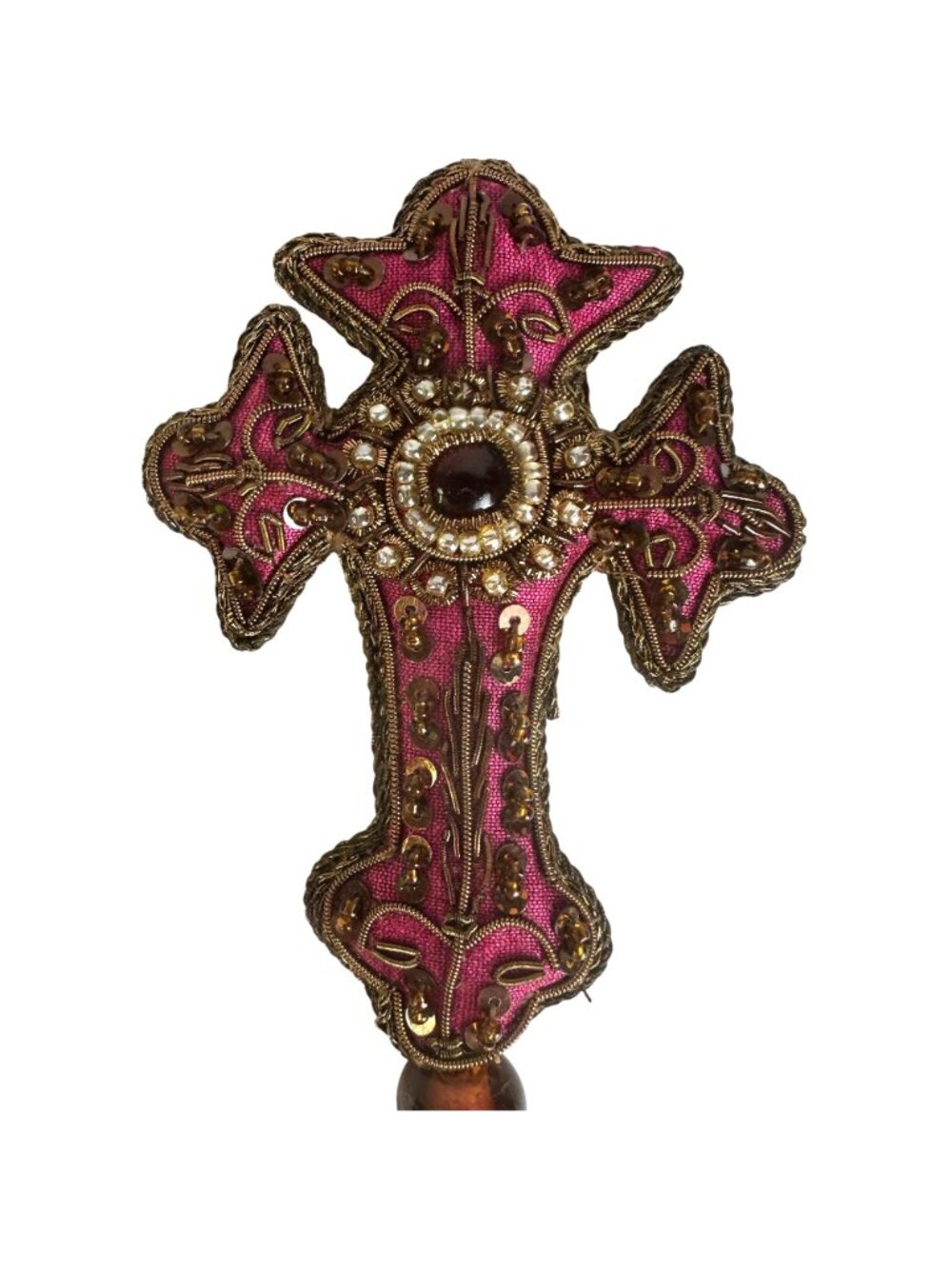 Set Of 4 Beaded Cloth Cross Ornaments With Tassels Embroidered Details - Picture 4 of 4